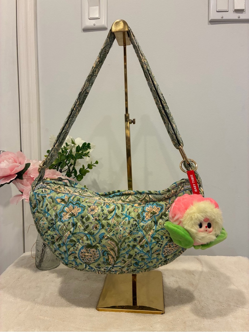 POL Boho Floral Paisley Shoulder Bag – Green, Blue & Cream